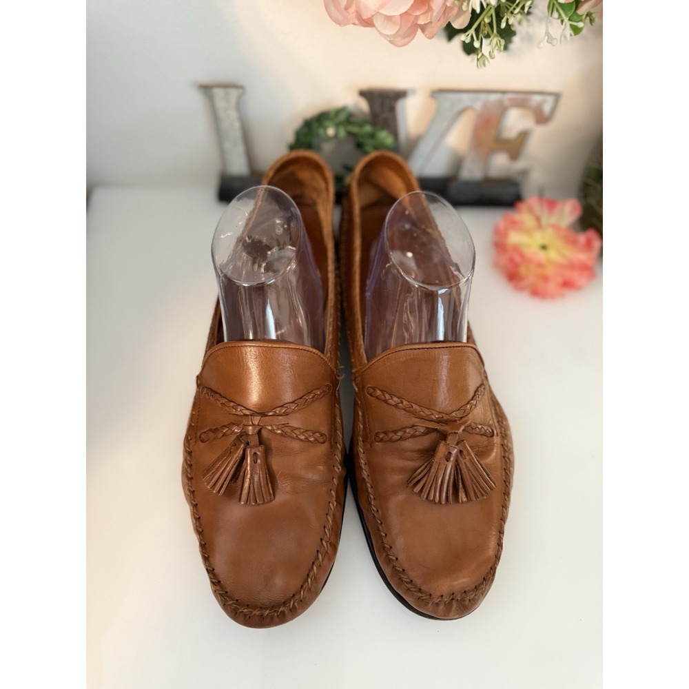 Bragano Italy Leather Tasseled Loafers Size 10.5 M Men's Moccasins Cognac Brown‎